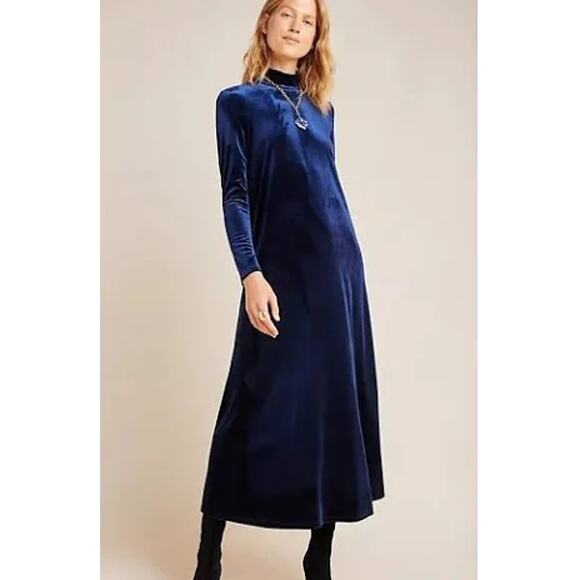 Anthropologie Dresses & Skirts - Anthropologie Women's Amandi Velvet Long Sleeve Maxi Dress  Blue Size Medium